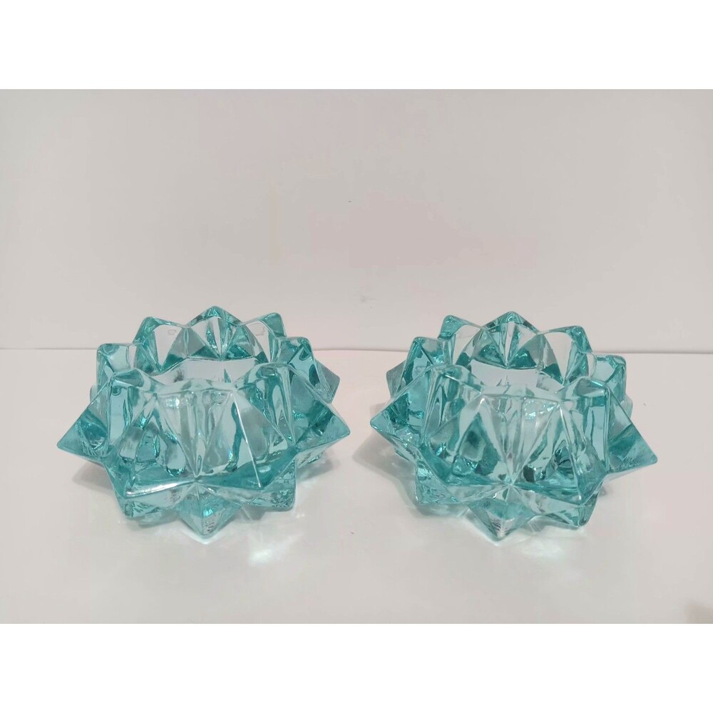 Glass Pointed Star Shaped Tea Light Votive Candle Holder Light Blue Home Decor